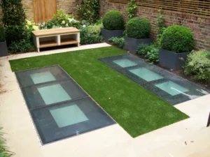 Walk on glass in garden